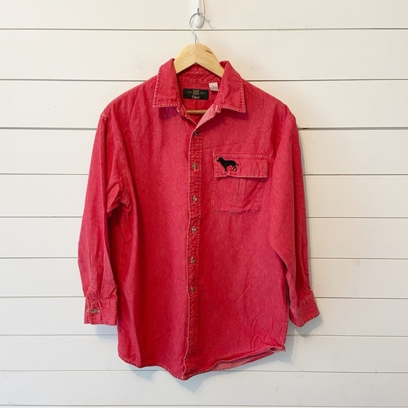 Orvis | Men’s Vintage 100% Cotton Red Black Lab Logo Buttondown Size Medium - Picture 1 of 7